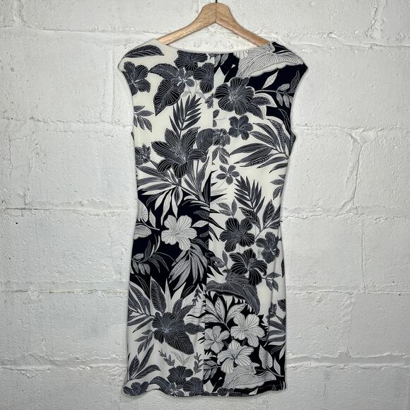 Chaps Women's Sleeveless Twist Knot Dress Petite Large Black White Floral Career - Picture 3 of 7